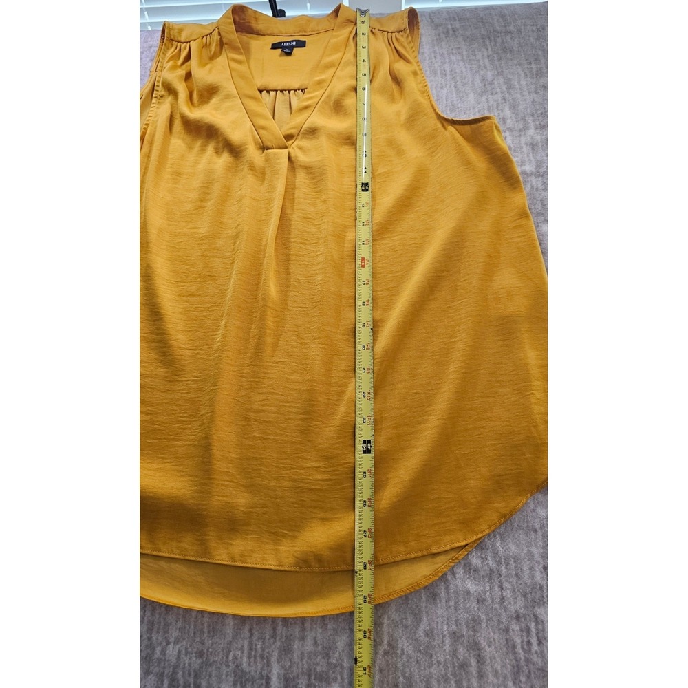 Alfani Womens Sleeveless V-Neck Blouse Mustard Yellow Soft Satin Top XL - Picture 7 of 8